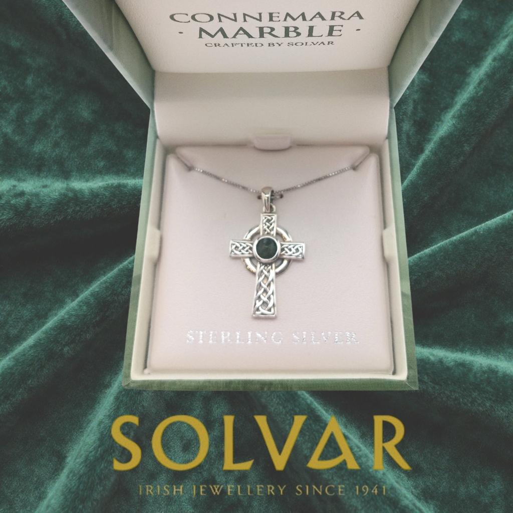 Connemara Marble and Sterling Silver Celtic Cross Necklace