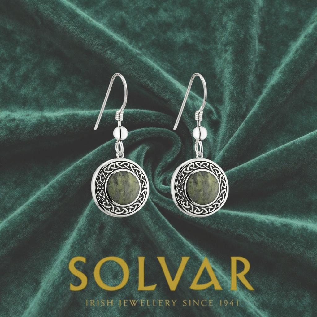 Connemara Marble and Sterling Silver Celtic Knot Drop Earrings