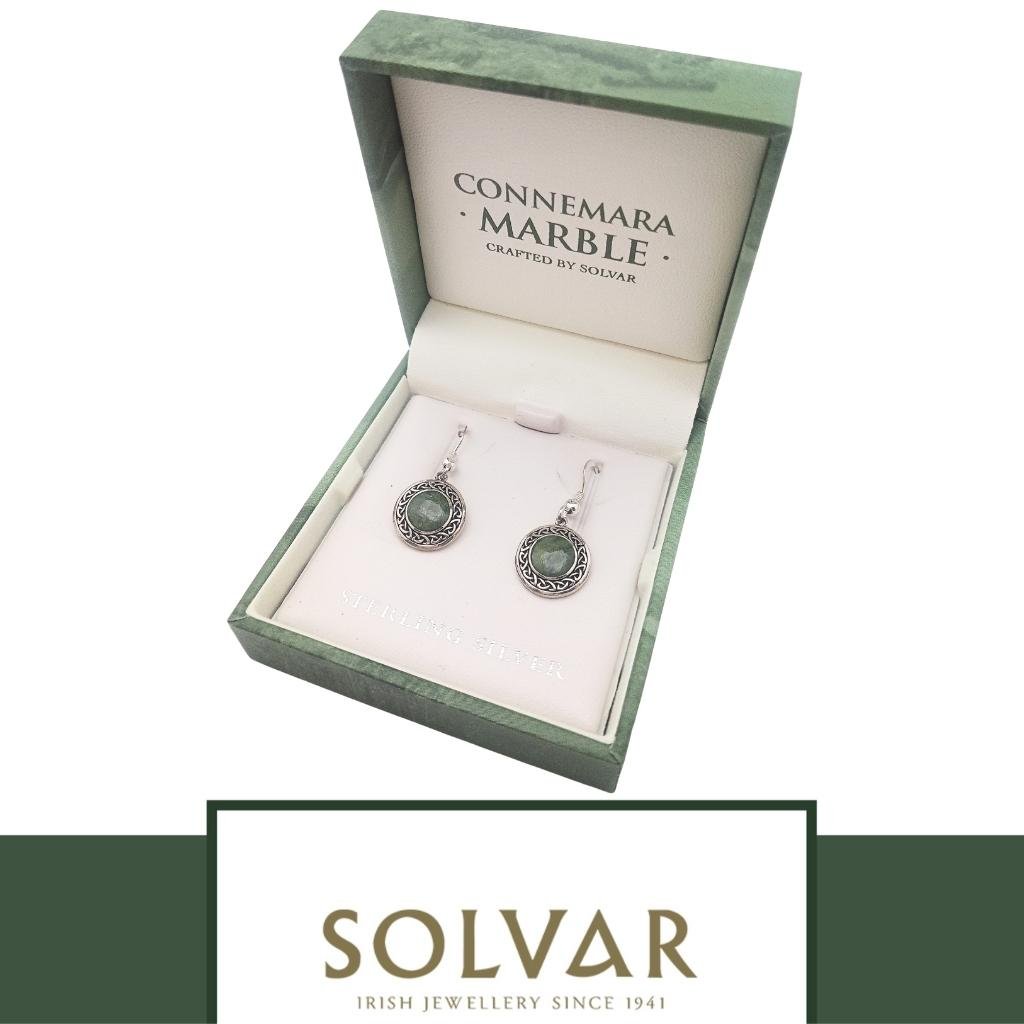 Connemara Marble and Sterling Silver Celtic Knot Drop Earrings