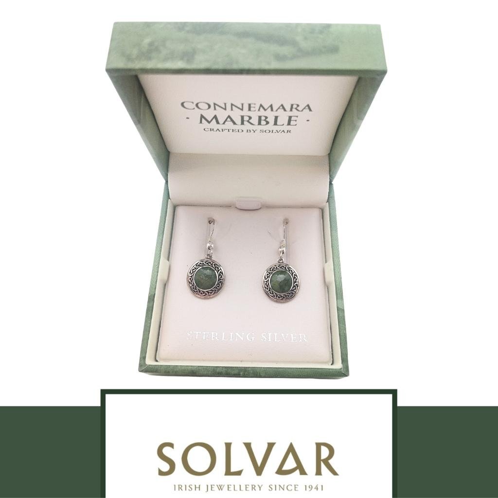 Connemara Marble and Sterling Silver Celtic Knot Drop Earrings