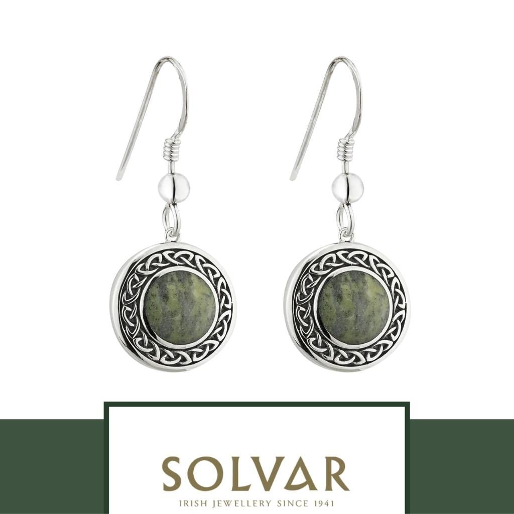 Connemara Marble and Sterling Silver Celtic Knot Drop Earrings