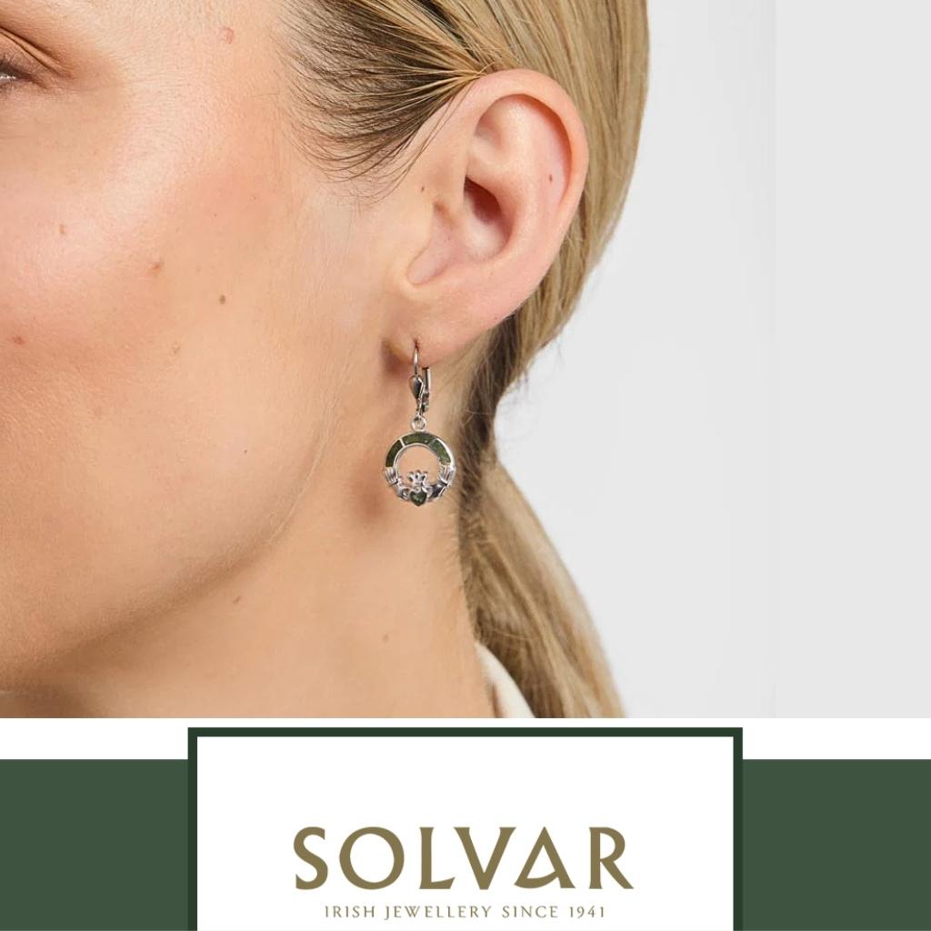 Connemara Marble and Sterling Silver Claddagh Drop Earrings