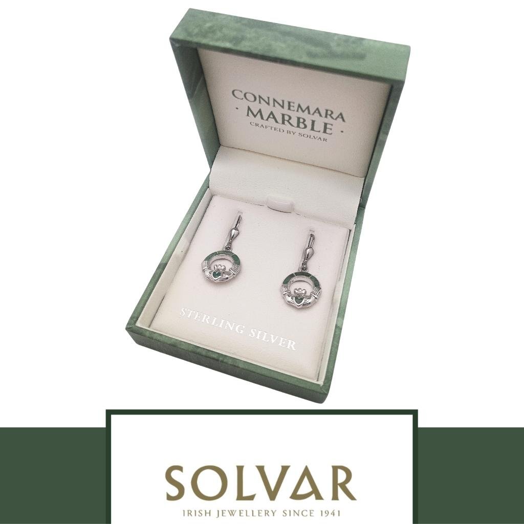 Connemara Marble and Sterling Silver Claddagh Drop Earrings