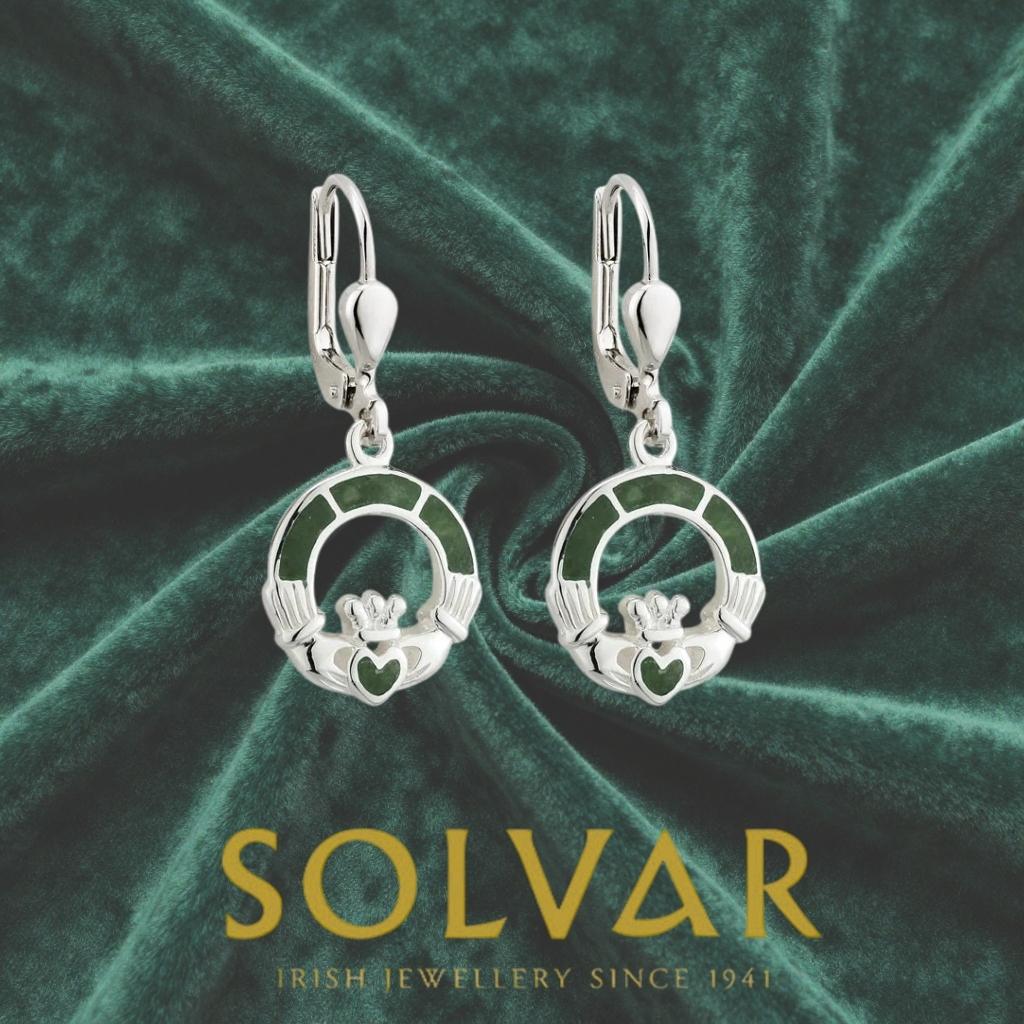 Connemara Marble and Sterling Silver Claddagh Drop Earrings