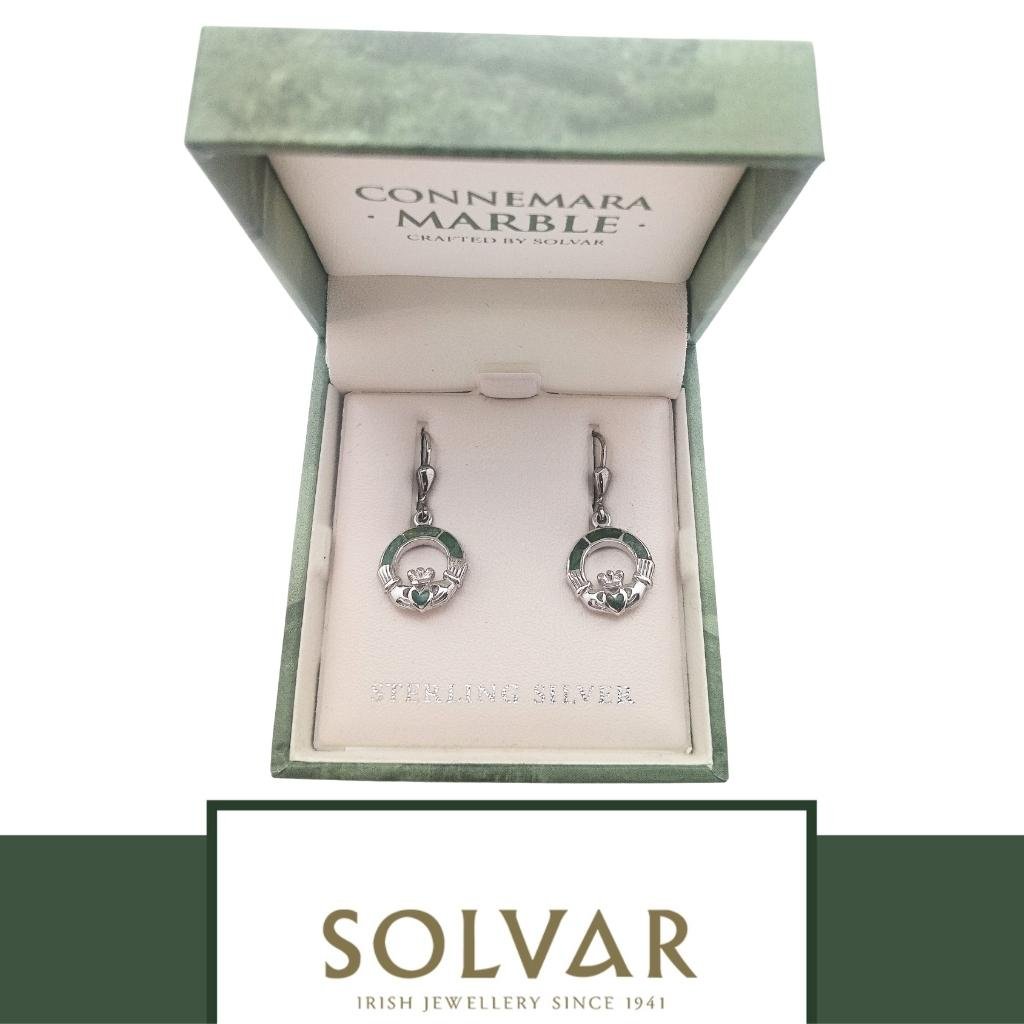 Connemara Marble and Sterling Silver Claddagh Drop Earrings