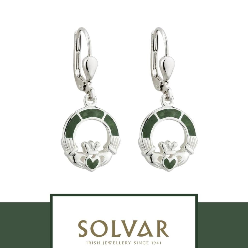 Connemara Marble and Sterling Silver Claddagh Drop Earrings