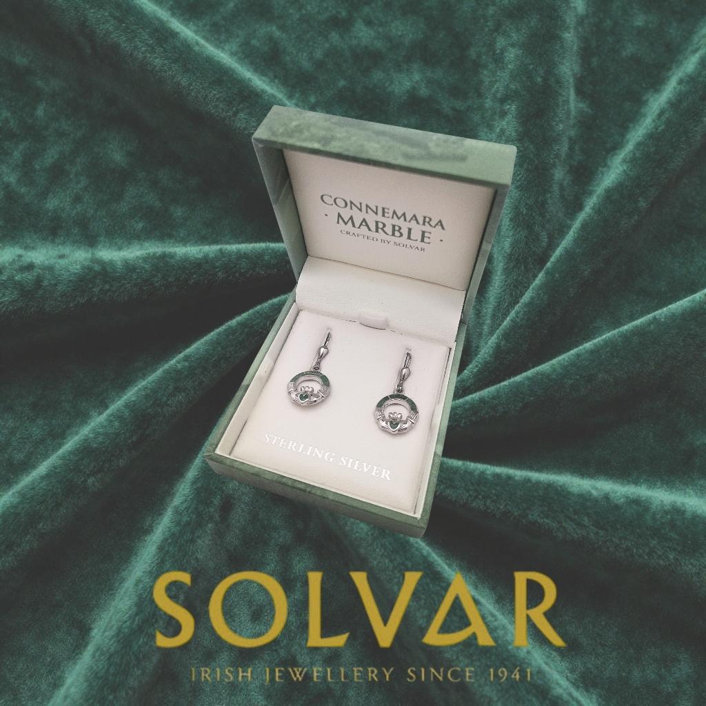 Connemara Marble and Sterling Silver Claddagh Drop Earrings