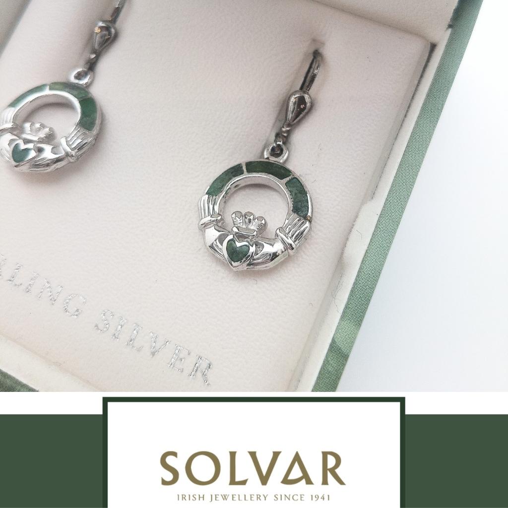 Connemara Marble and Sterling Silver Claddagh Drop Earrings