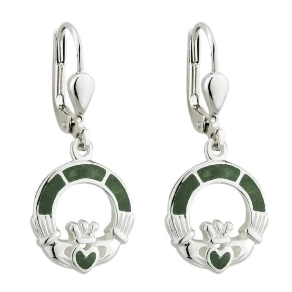 Connemara Marble and Sterling Silver Claddagh Drop Earrings