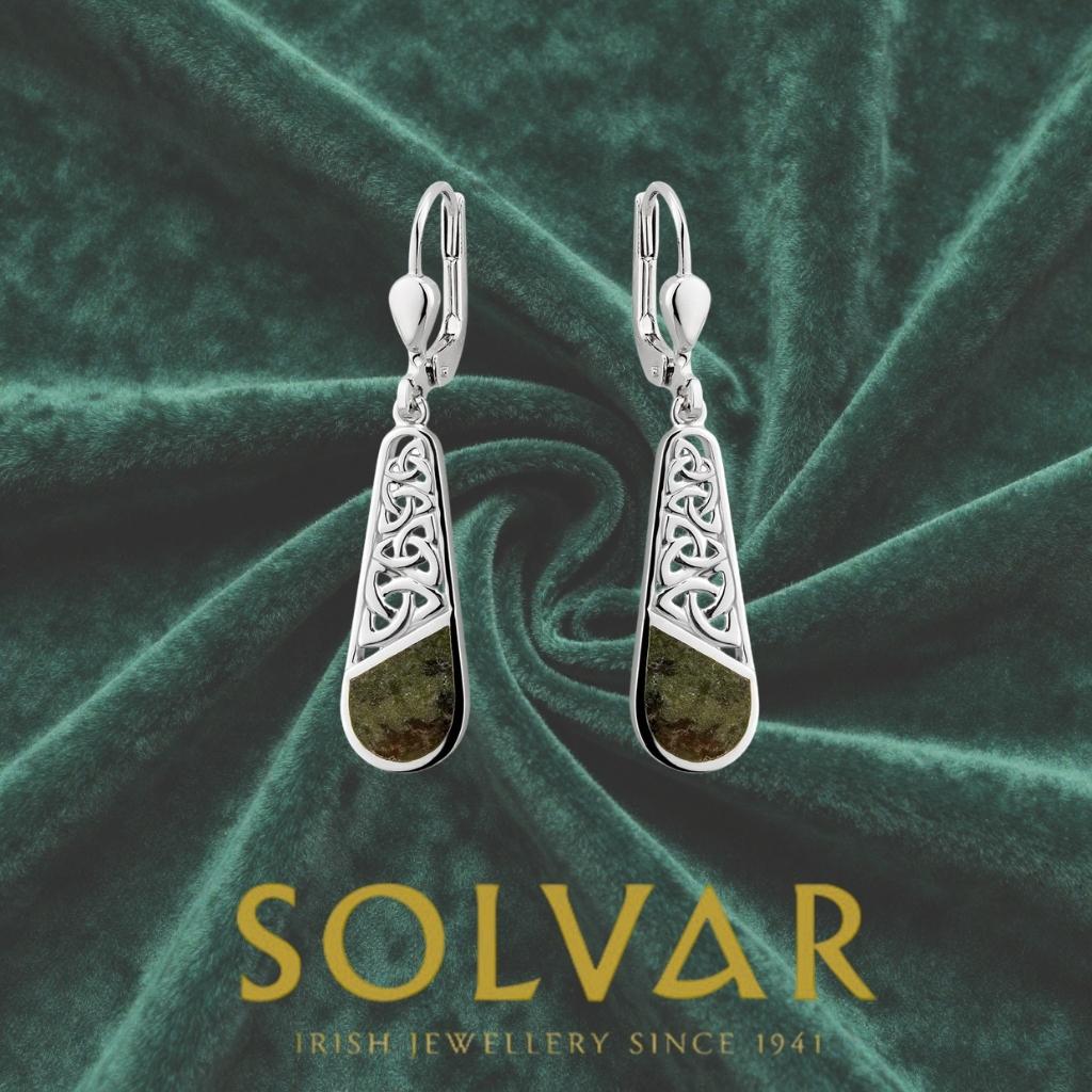 Connemara Marble and Sterling Silver Descending Trinity Knot Earrings