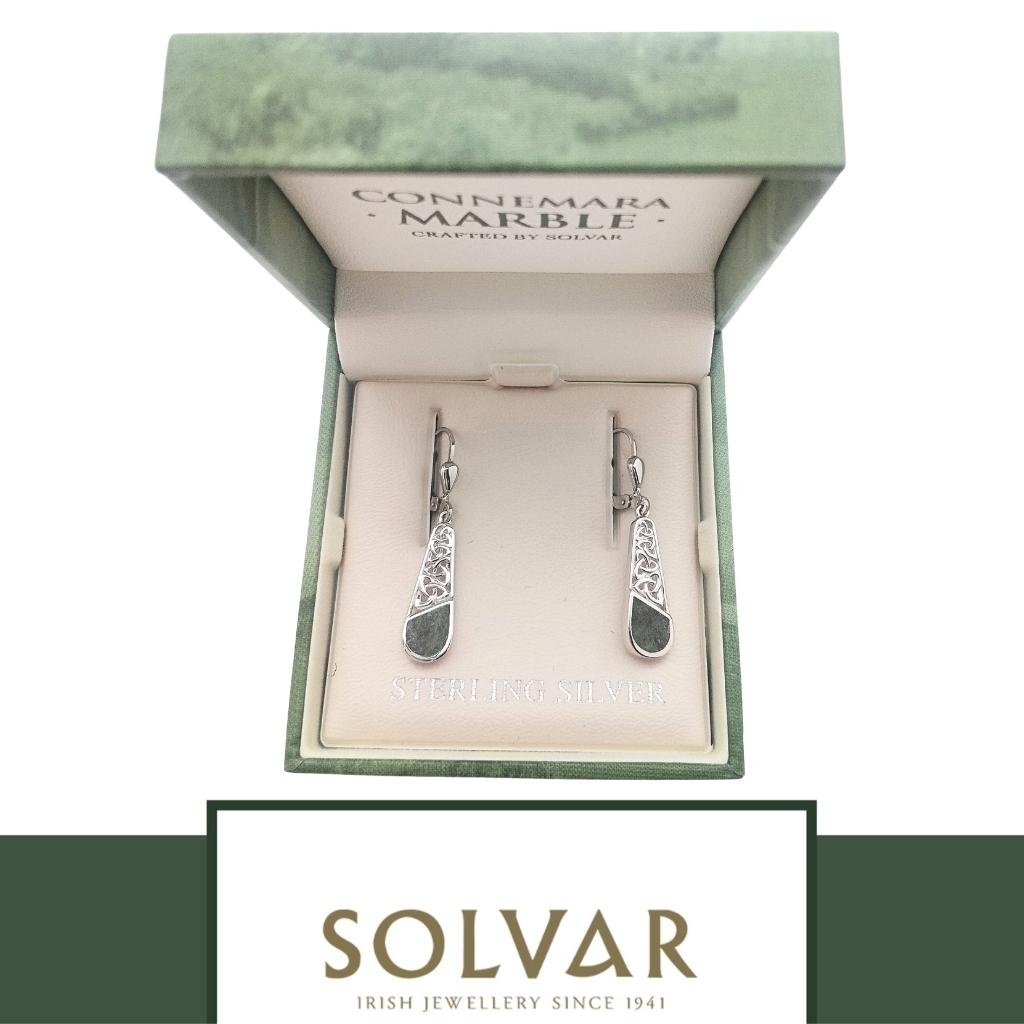 Connemara Marble and Sterling Silver Descending Trinity Knot Earrings