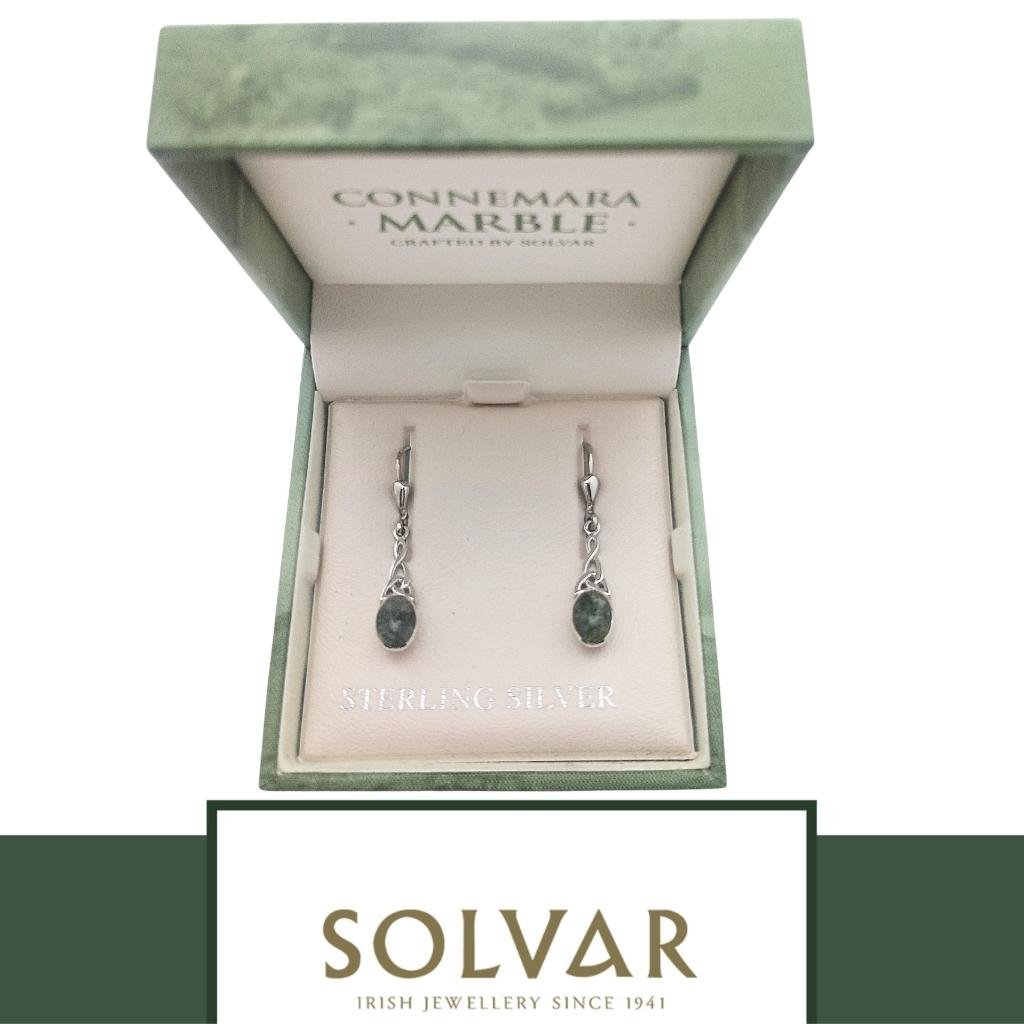 Connemara Marble And Sterling Silver Long Trinity Knot Drop Earrings