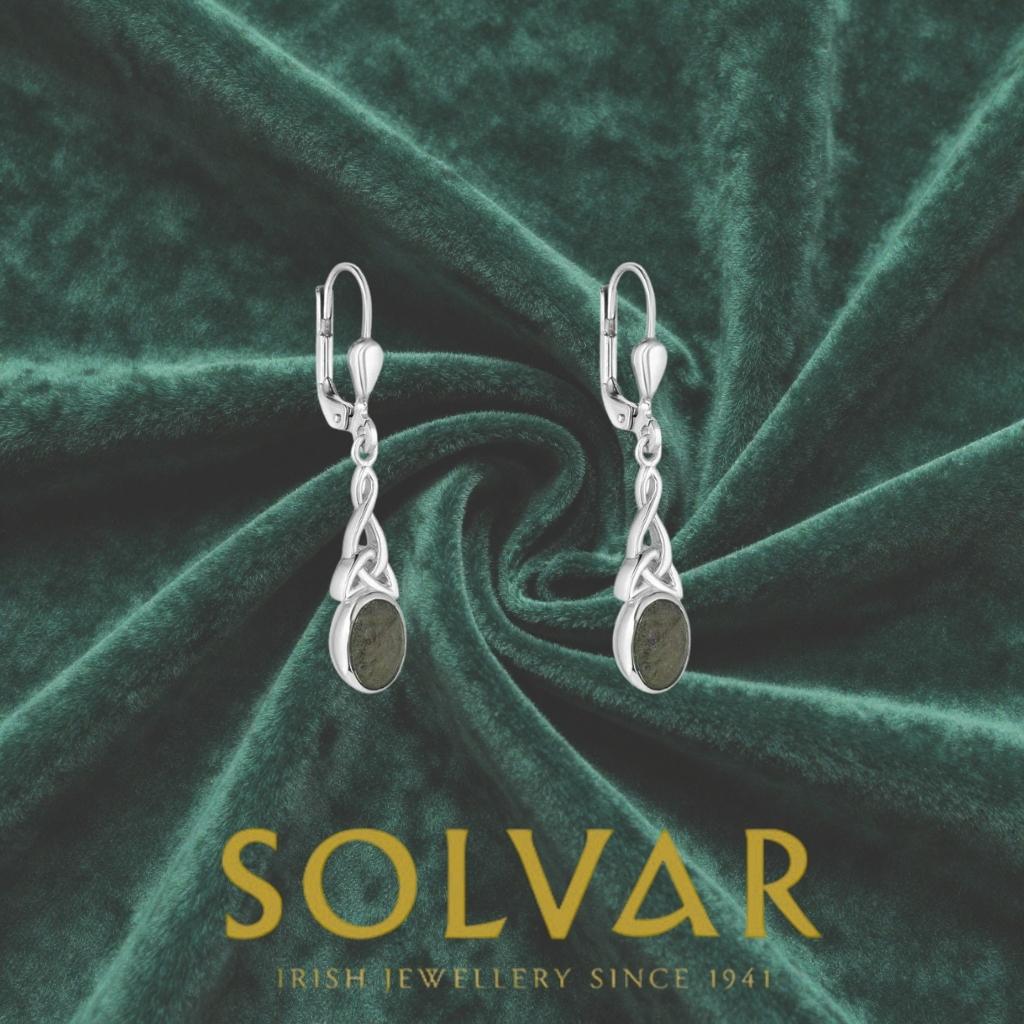 Connemara Marble And Sterling Silver Long Trinity Knot Drop Earrings
