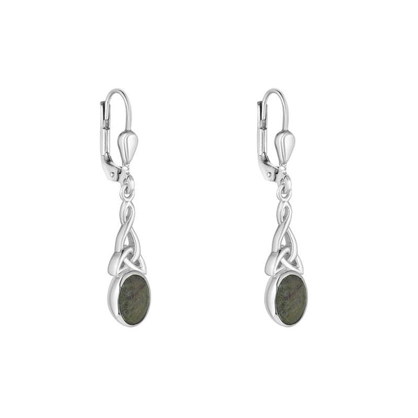 Connemara Marble and Sterling Silver Long Trinity Knot Drop Earrings - The Celtic Gift Store - Earrings