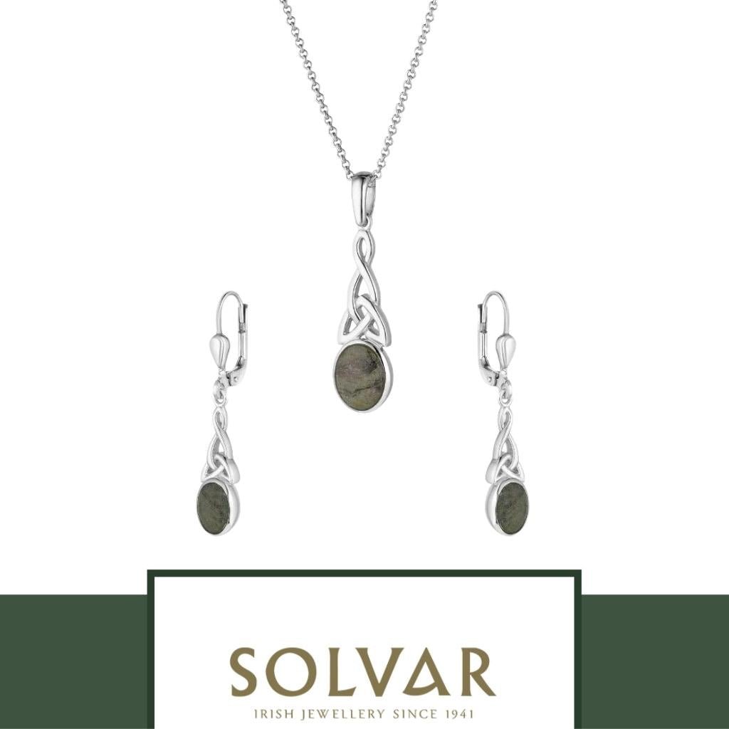 Connemara Marble And Sterling Silver Long Trinity Knot Drop Earrings