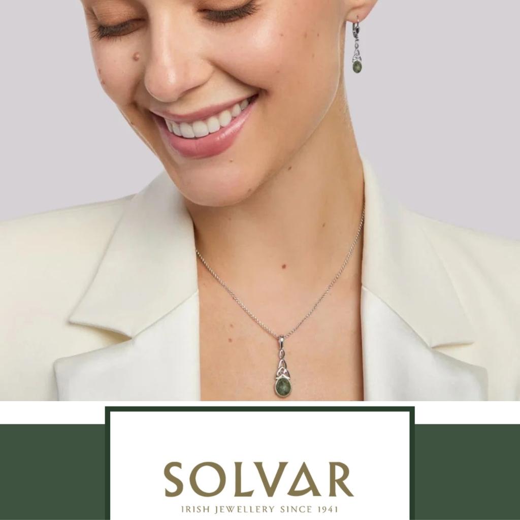 Connemara Marble And Sterling Silver Long Trinity Knot Drop Earrings