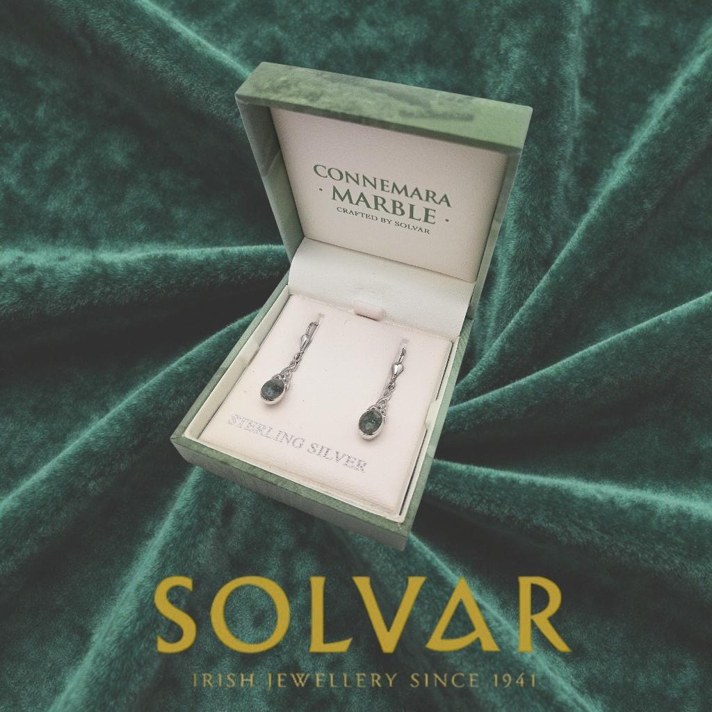 Connemara Marble And Sterling Silver Long Trinity Knot Drop Earrings