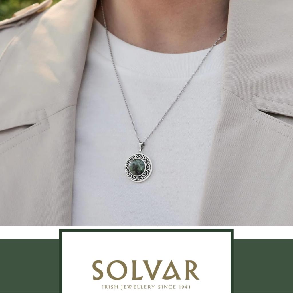 Connemara Marble and Sterling Silver Round Celtic Knot Necklace