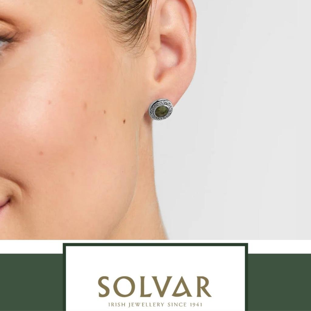 Connemara Marble and Sterling Silver Round Celtic Knot Stud Earrings