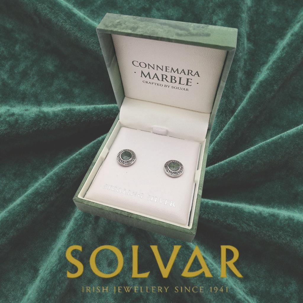 Connemara Marble and Sterling Silver Round Celtic Knot Stud Earrings