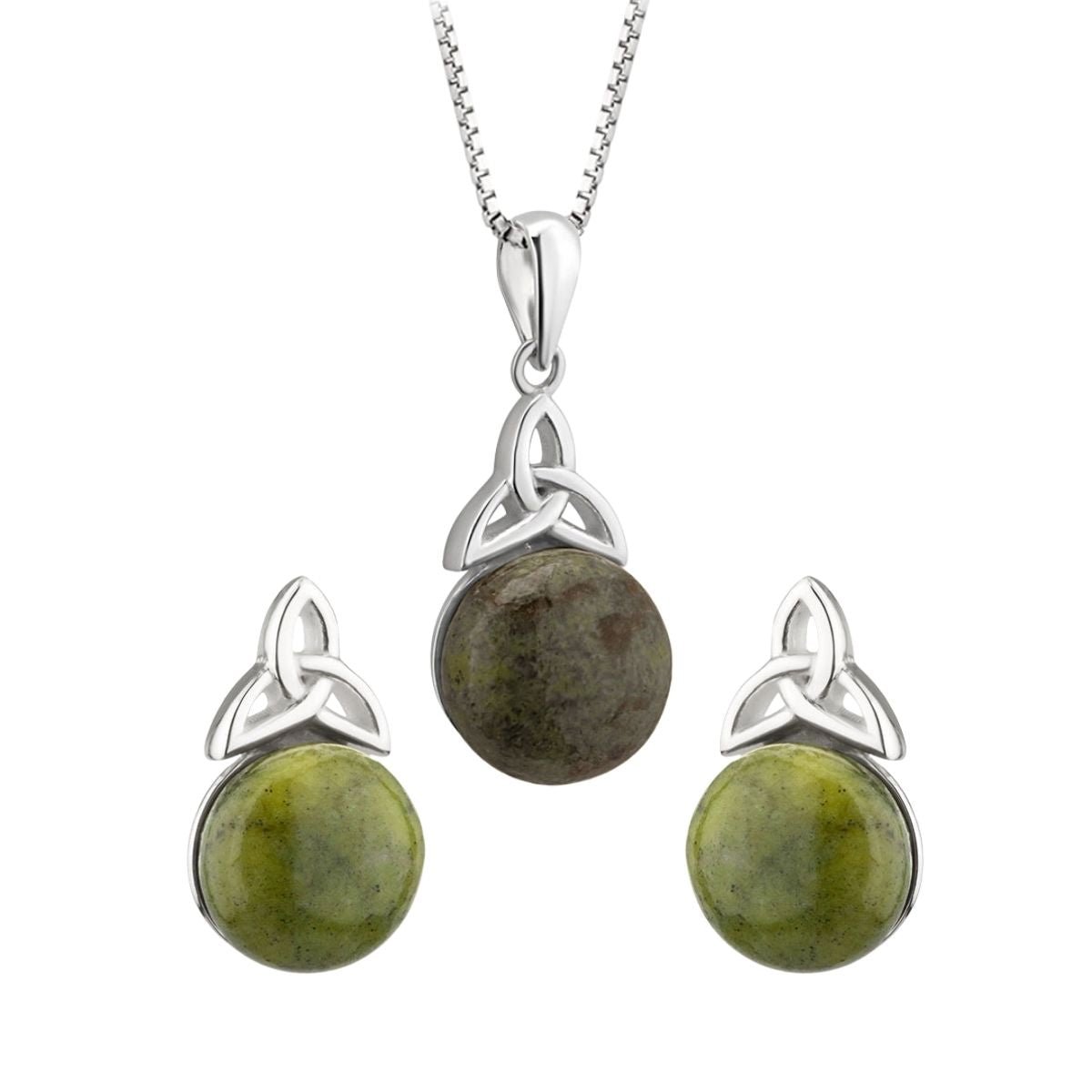 Connemara Marble and Sterling Silver Trinity Knot Stud Earrings