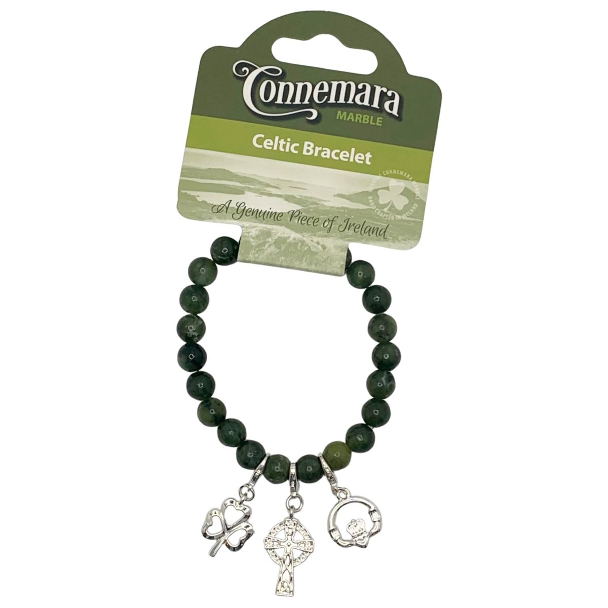 Connemara Marble Triple Icon Charm Stretch Bracelet - The Celtic Gift Store - Jewelry