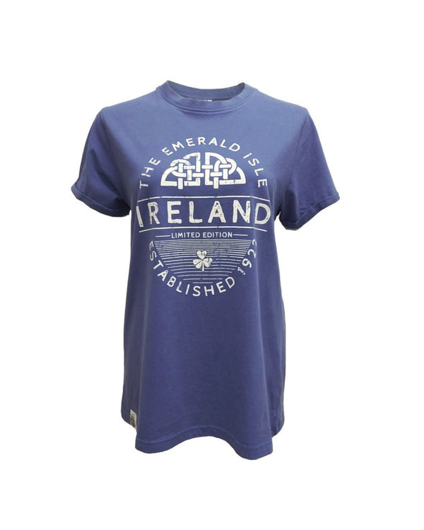 Cornflower Blue Celtic Knot Ireland Ladies T-Shirt - The Celtic Gift Store - Shirts & Tops