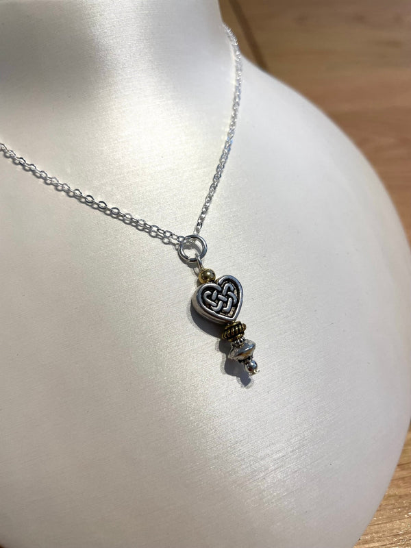 Cruthú Two - Toned Celtic Knot Heart Necklace - The Celtic Gift Store - Necklaces
