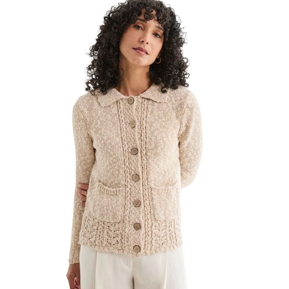 Danu Cotton/Linen Aran Lace Cardigan - Warm Oat