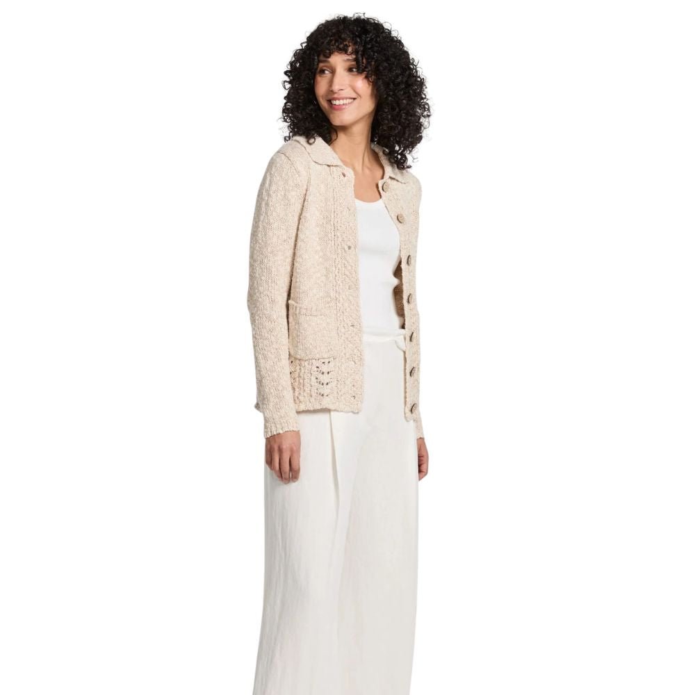 Danu Cotton/Linen Aran Lace Cardigan - Warm Oat