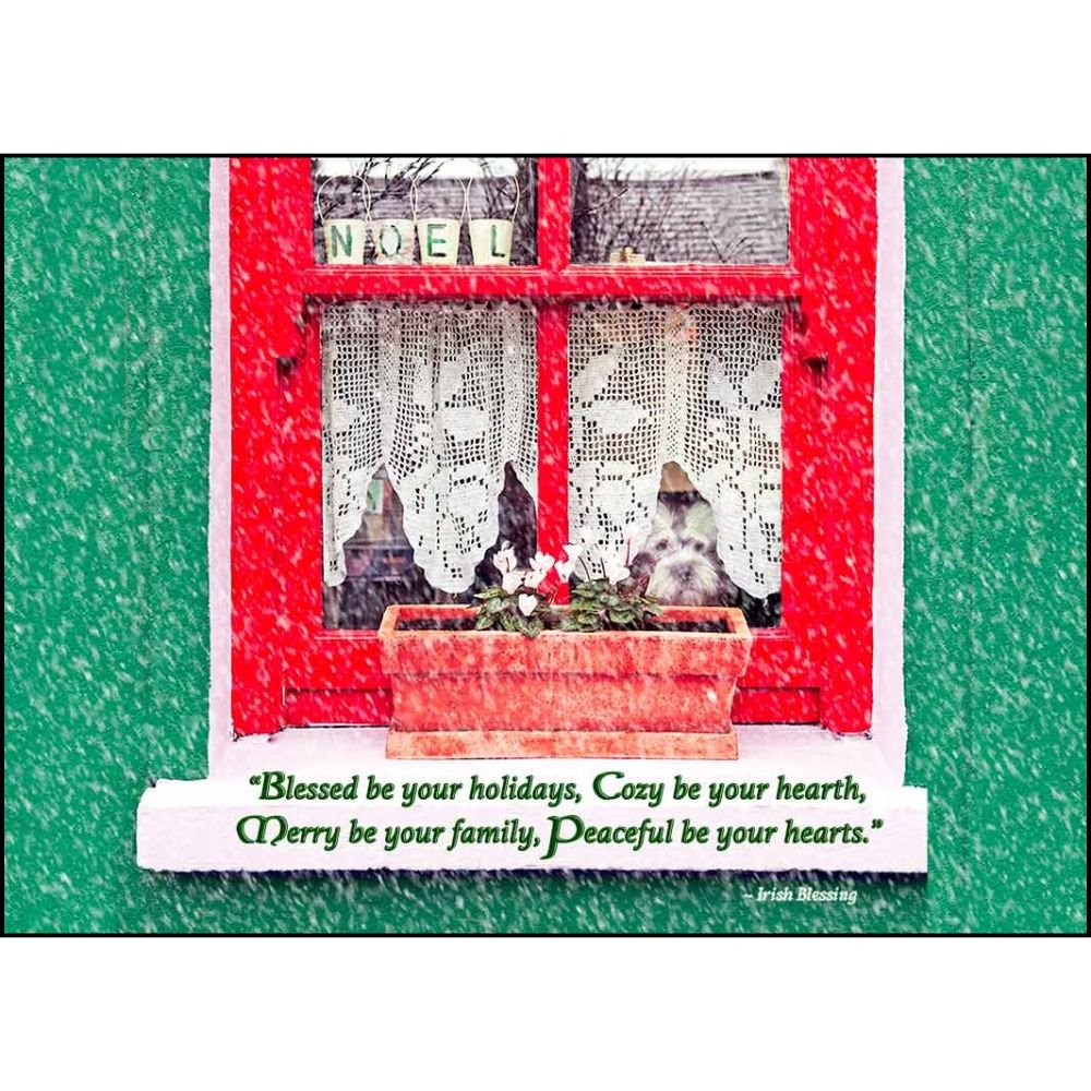 Dog In Window Christmas Card - Irish Blessing