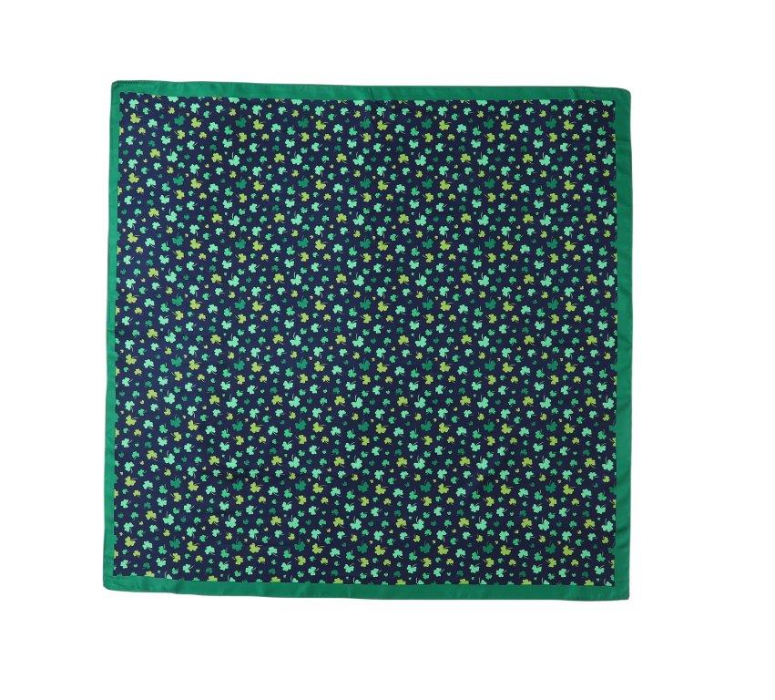 Double Sided Square Shamrock Scarf - Green/Navy