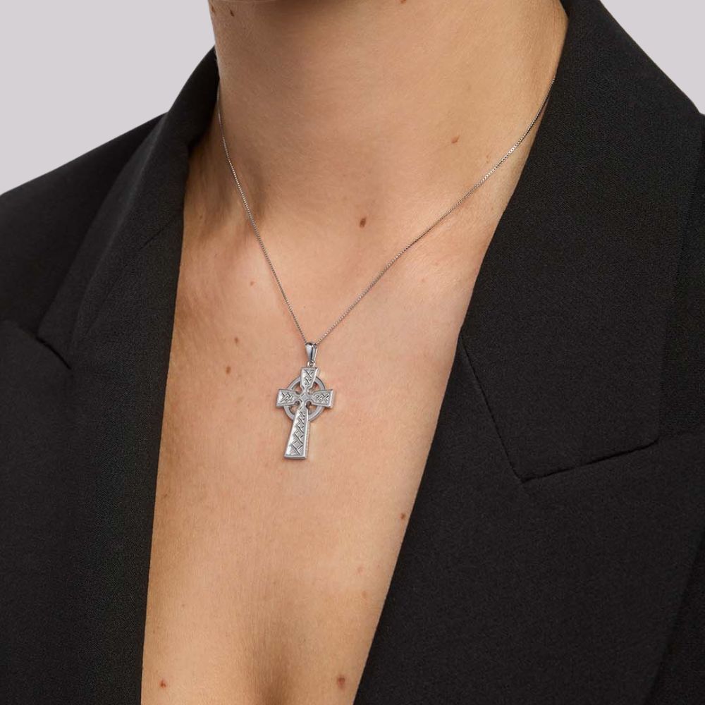 Double Sided Sterling Silver Celtic Cross Necklace