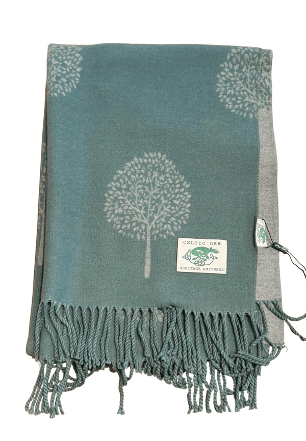 Double Sided Tree Scarf - Teal/Grey - The Celtic Gift Store - Scarves & Shawls