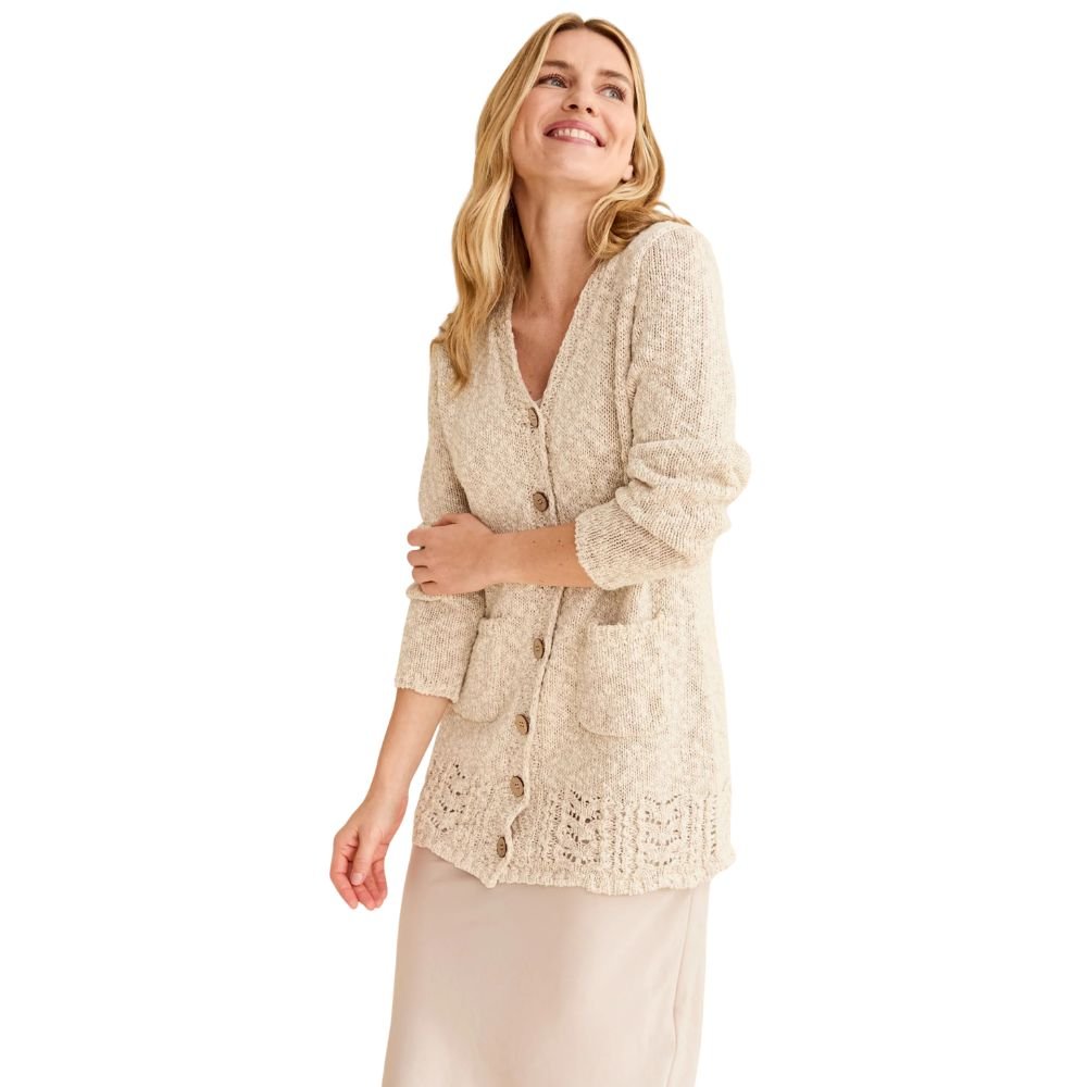 Eiru Cotton/Linen Aran Lace Long Cardigan - Warm Oat