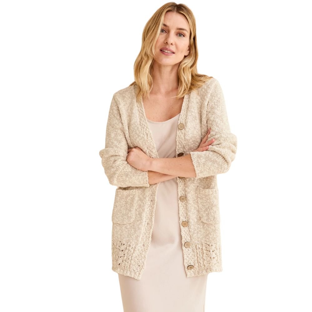 Eiru Cotton/Linen Aran Lace Long Cardigan - Warm Oat