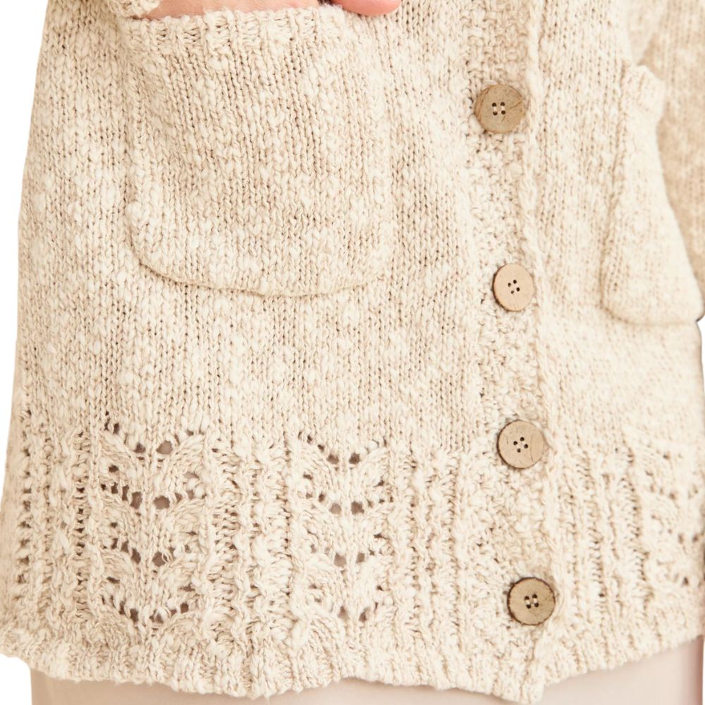 Eiru Cotton/Linen Aran Lace Long Cardigan - Warm Oat