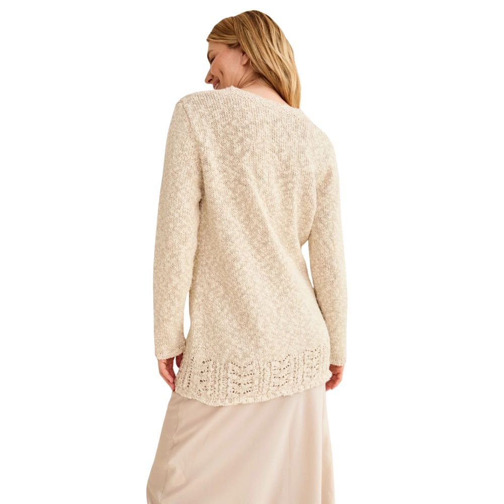 Eiru Cotton/Linen Aran Lace Long Cardigan - Warm Oat