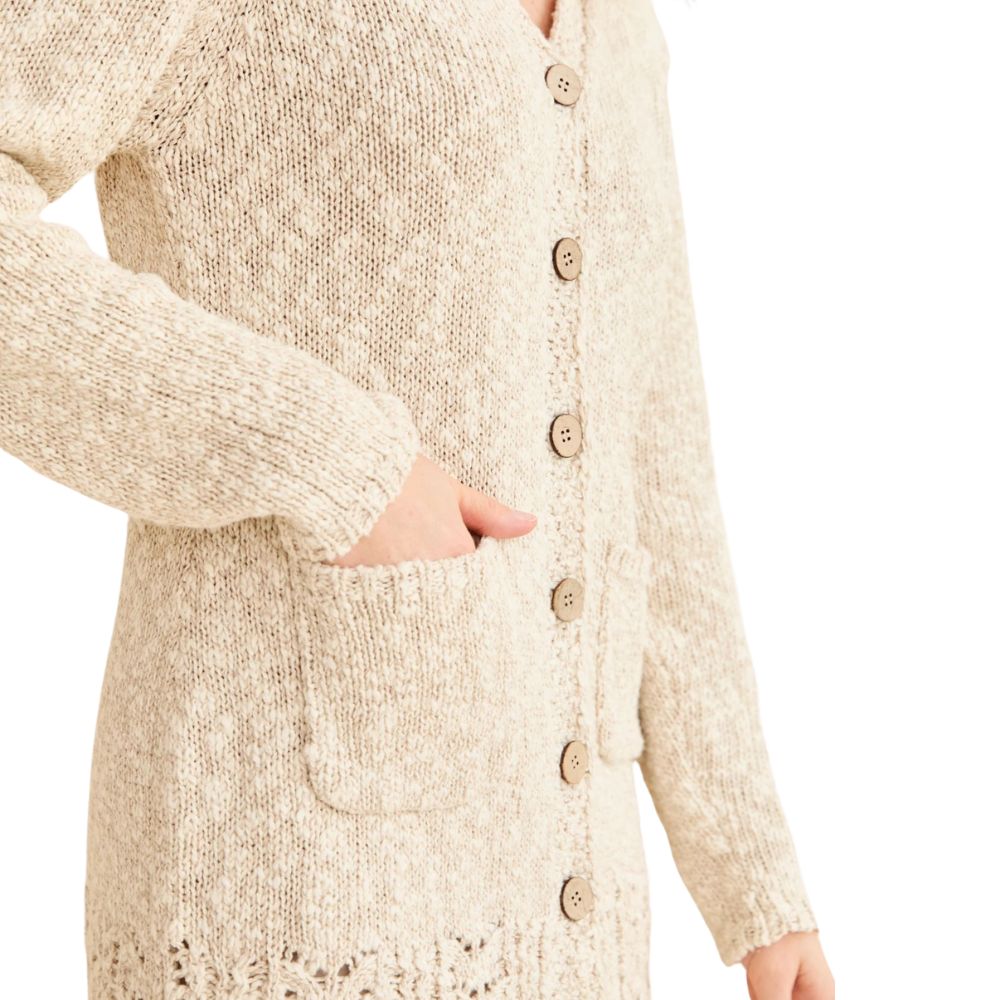 Eiru Cotton/Linen Aran Lace Long Cardigan - Warm Oat