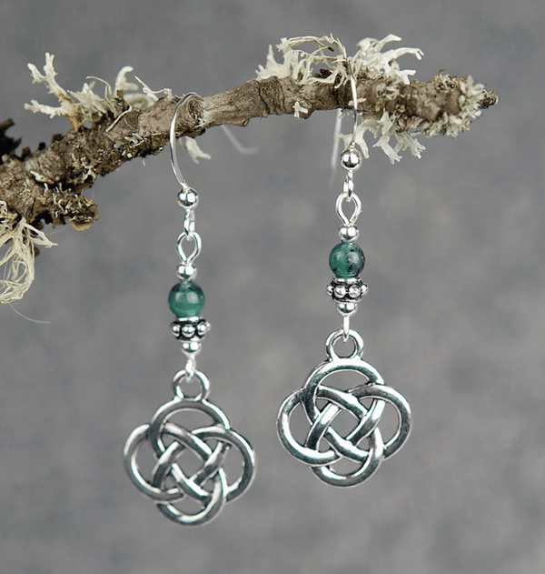 Emerald with Medium Round Celtic Knot Earrings - The Celtic Gift Store - Earrings