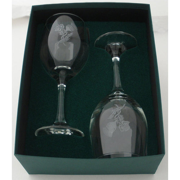Entwined Shamrock and Thistle Etched Wine Glasses (Set of 2) - The Celtic Gift Store - Drinkware