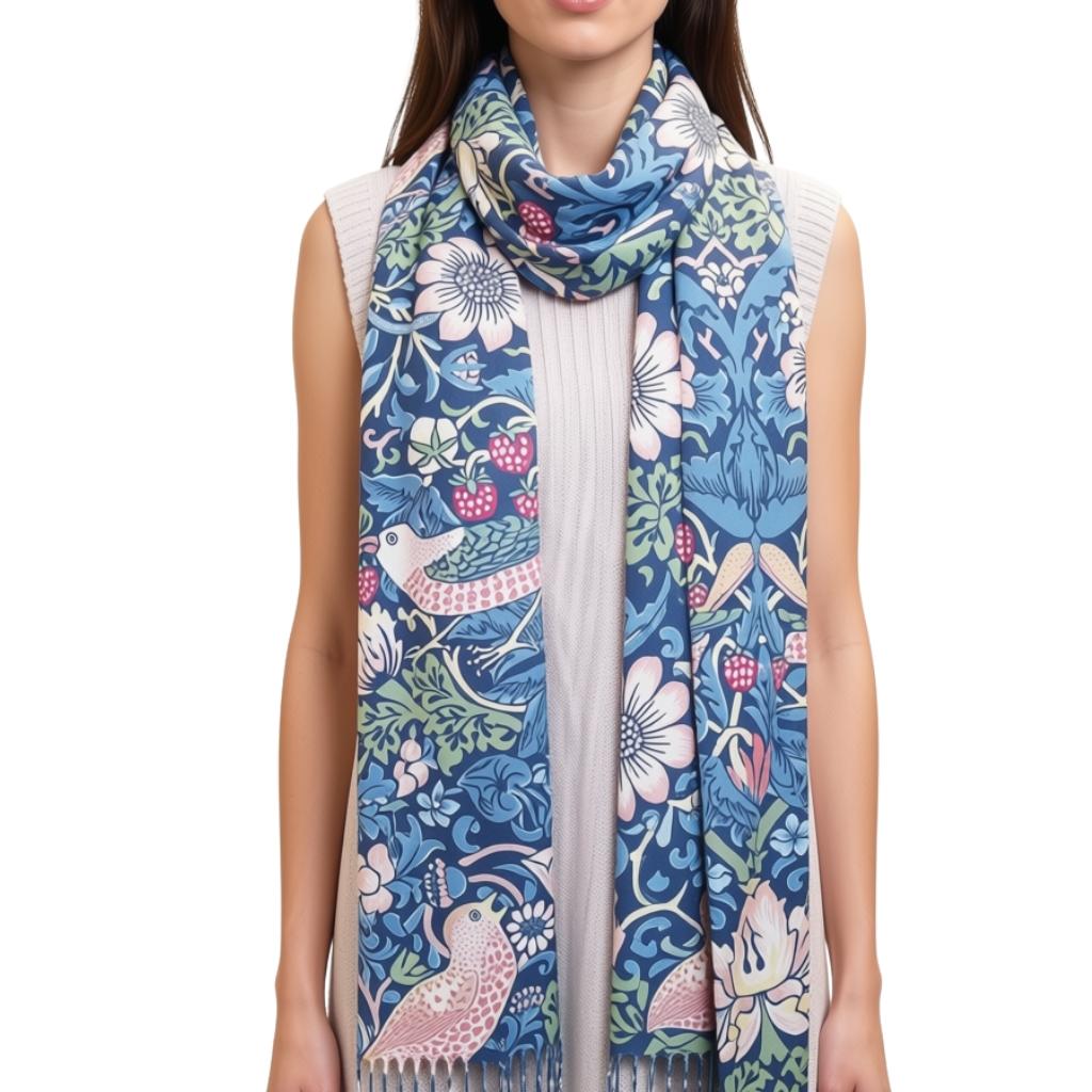 Erin Knitwear Pash William Morris Scarf - Straw Thief Blue