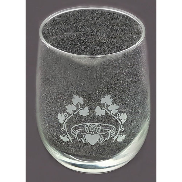 Etched Claddagh Stemless Wine Glass - The Celtic Gift Store - Drinkware