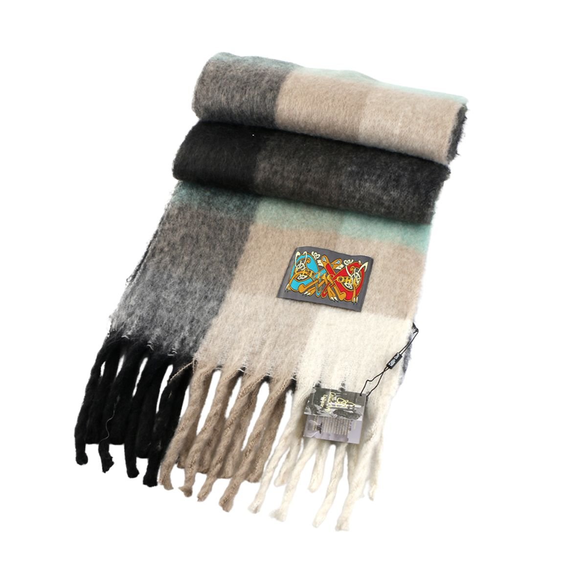 Extra Long Check Scarf - Grey/Green