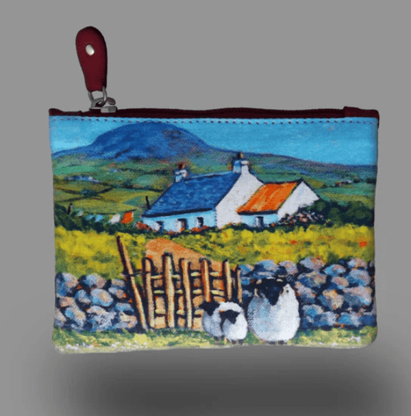 Fabric and Irish Leather Cottage Change Purse - The Celtic Gift Store - Wallets