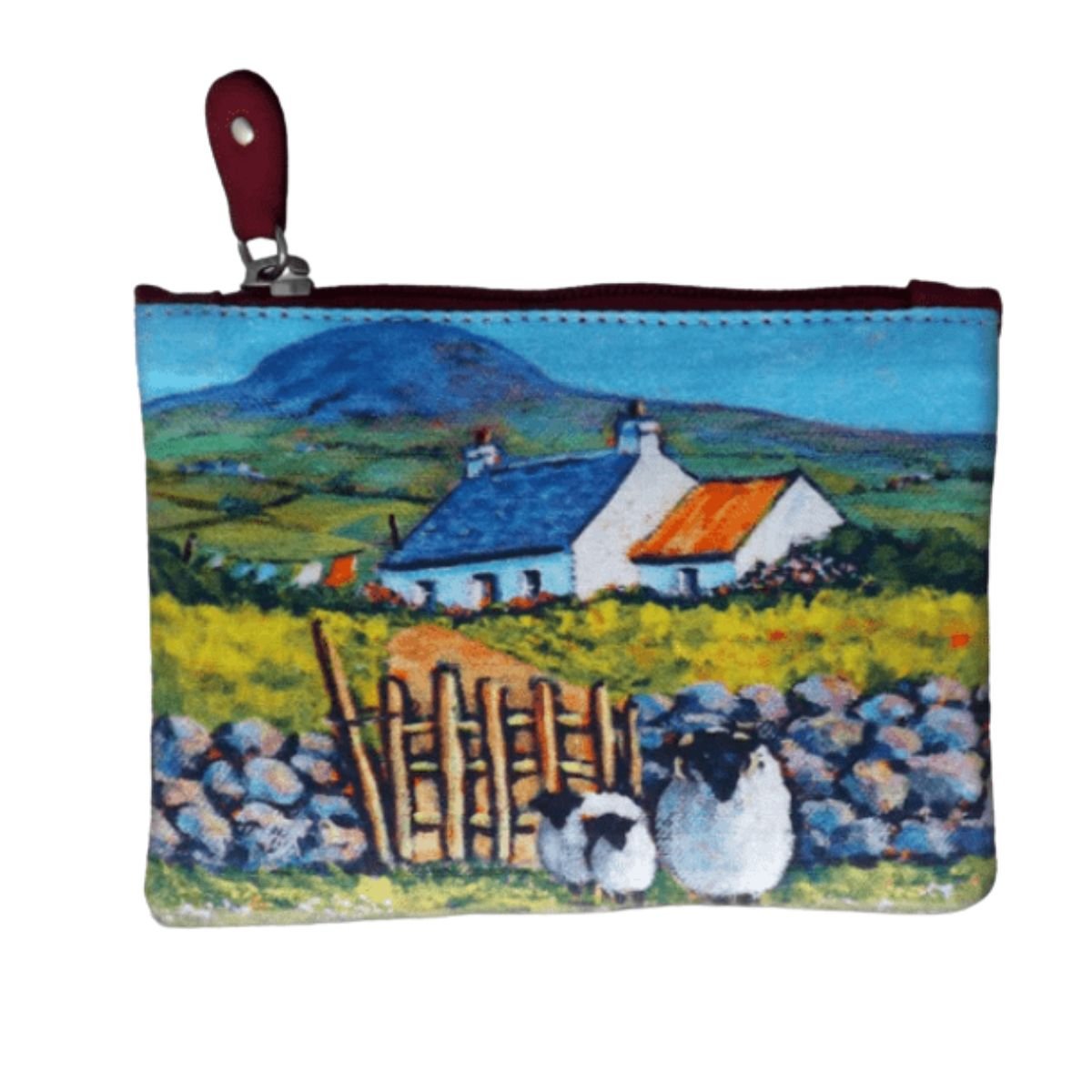 Fabric and Irish Leather Cottage Change Purse