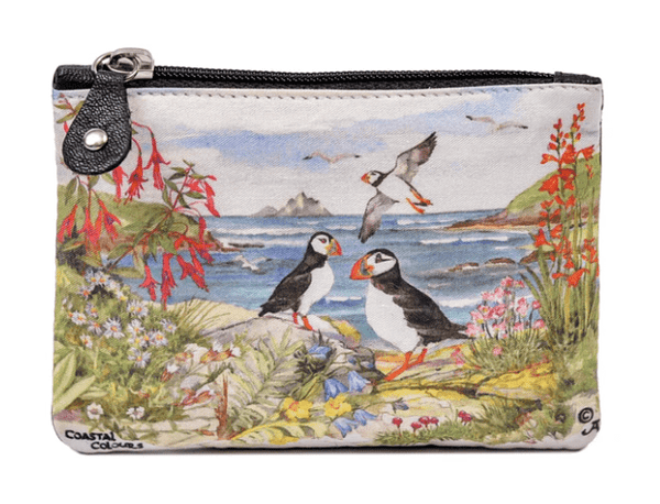 Fabric and Irish Leather Puffin Change Purse - The Celtic Gift Store - Wallets