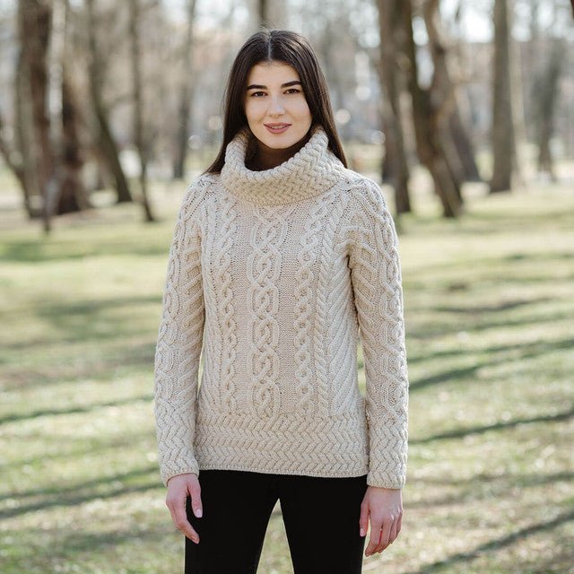 Fisherman Wool Funnel Neck Sweater - The Celtic Gift Store - 