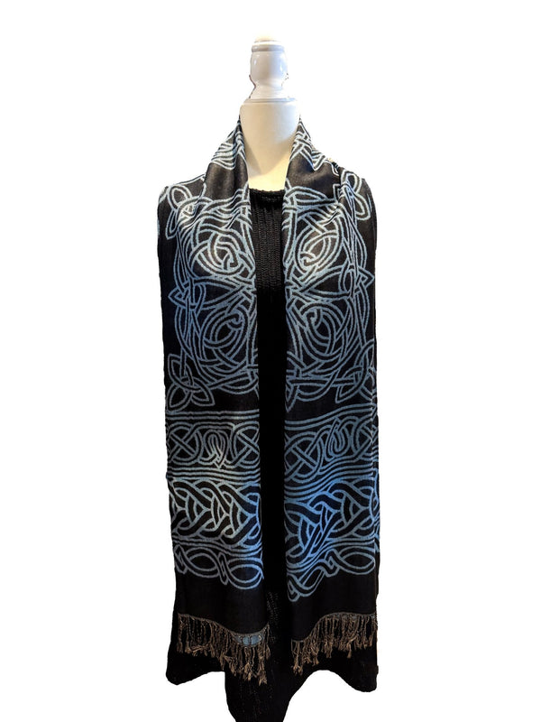 Frances Celtic Knot Scarf - Black/Blue - The Celtic Gift Store - Scarves & Shawls