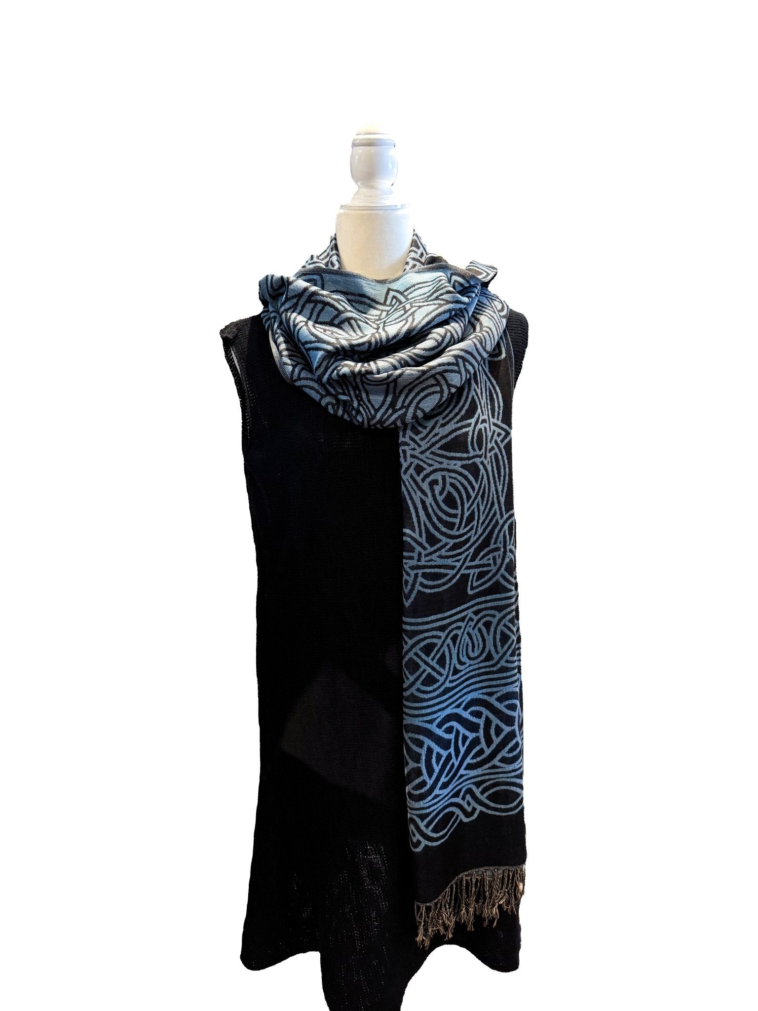 Frances Celtic Knot Scarf - Black/Blue - The Celtic Gift Store - Scarves & Shawls